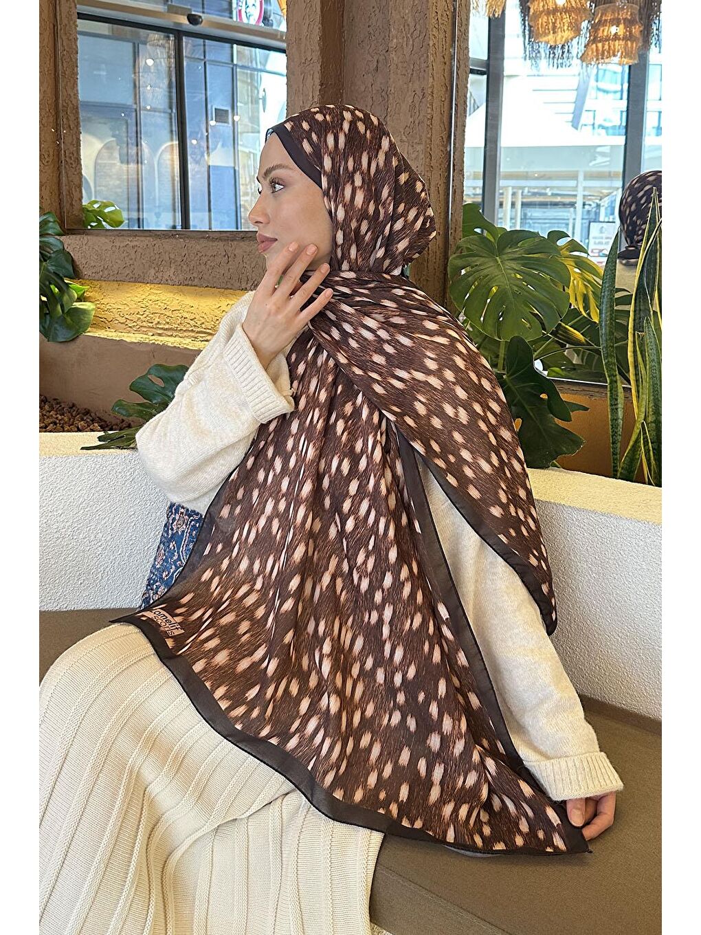 Ceylan Desen Soft Şal Kahverengi-3