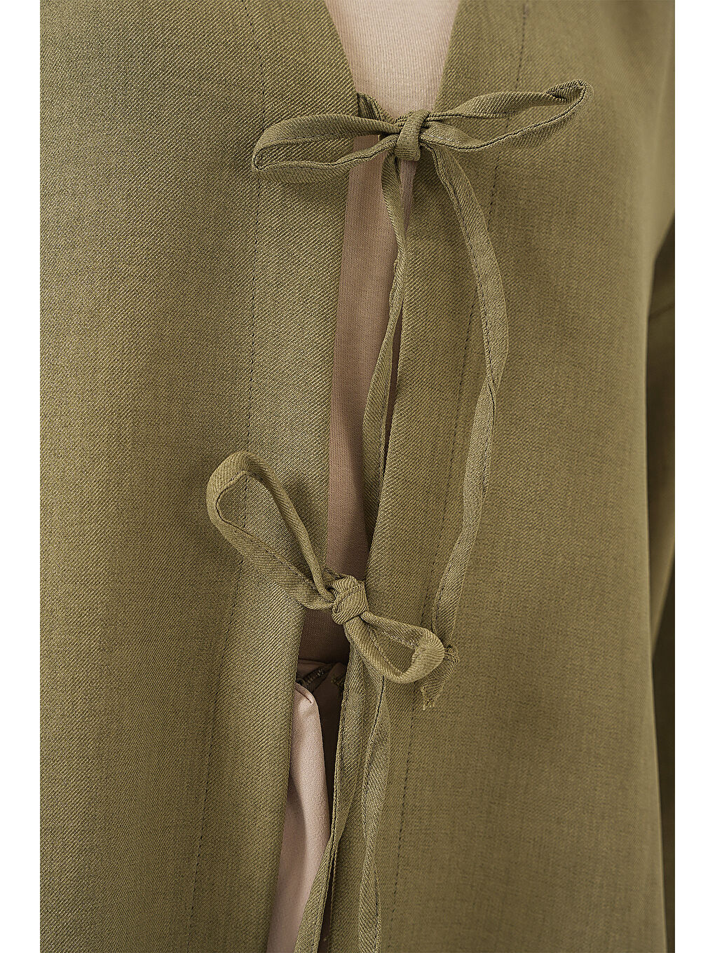 Yeşil Keten Tesettür Kimono 5968 - Çağla-4