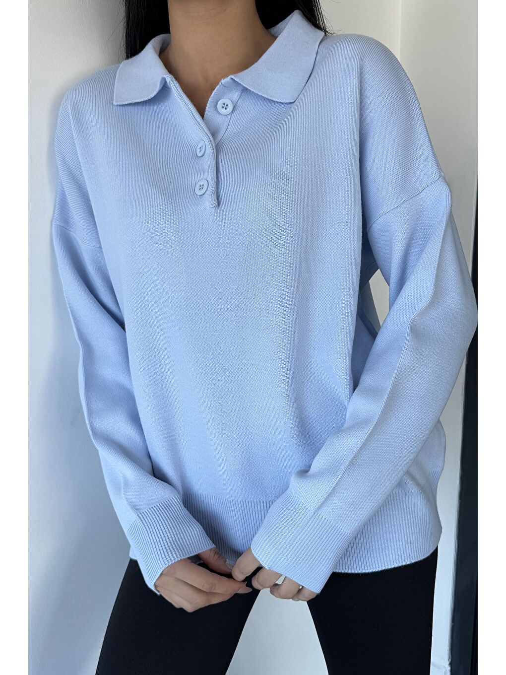 Mavi Kadın Yarım Düğmeli Triko Kazak