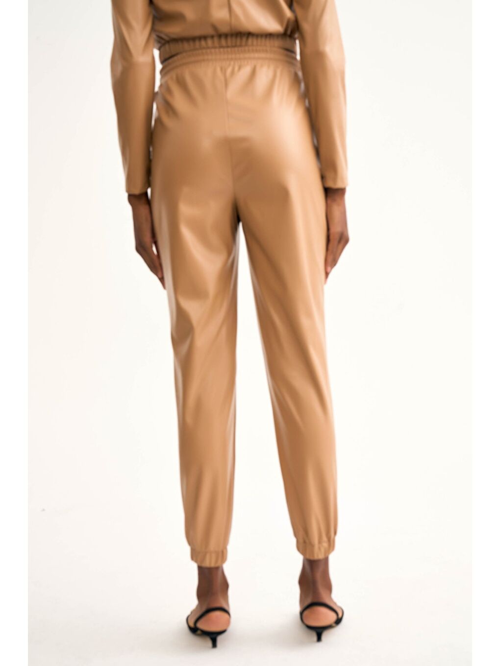 Deri Jogger Pantolon - Bej-6