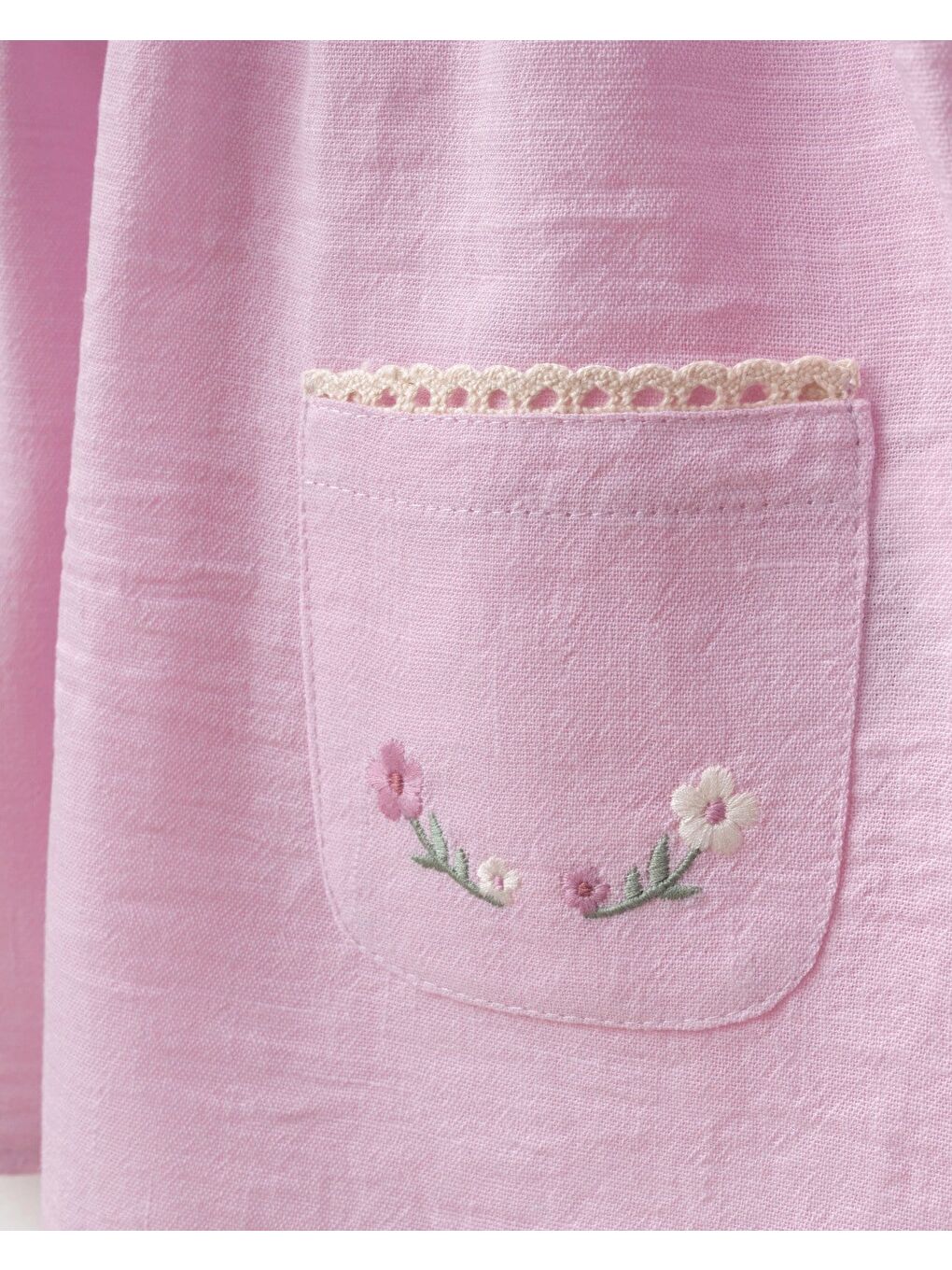Kız Çocuk Pamuklu Pembe Tavşan Nakışlı Cepli Elbise-3