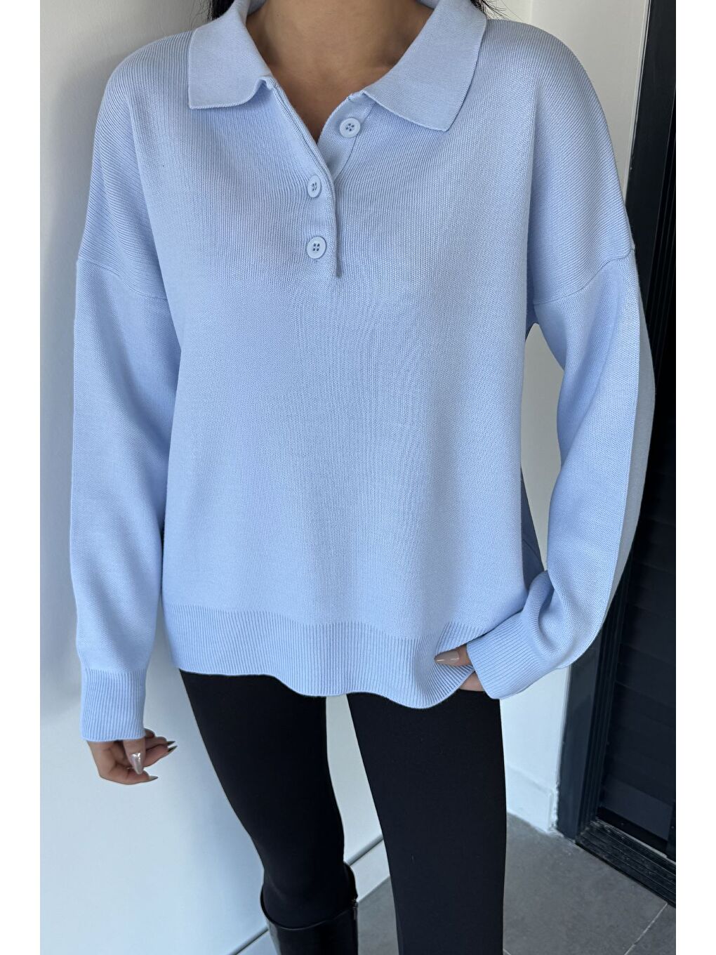 Mavi Kadın Yarım Düğmeli Triko Kazak-2