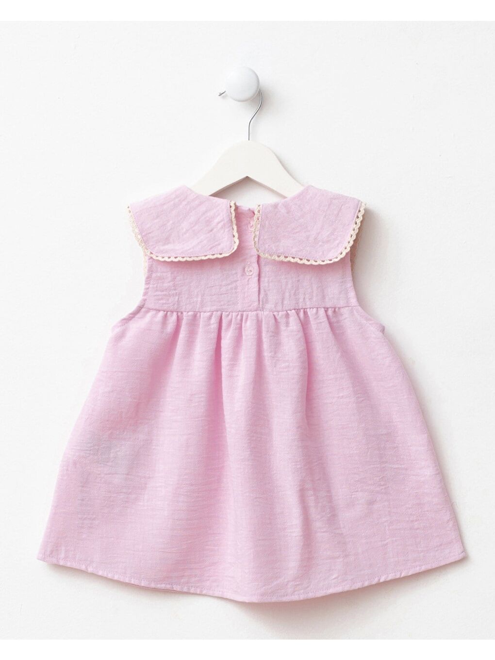 Kız Çocuk Pamuklu Pembe Tavşan Nakışlı Cepli Elbise-4