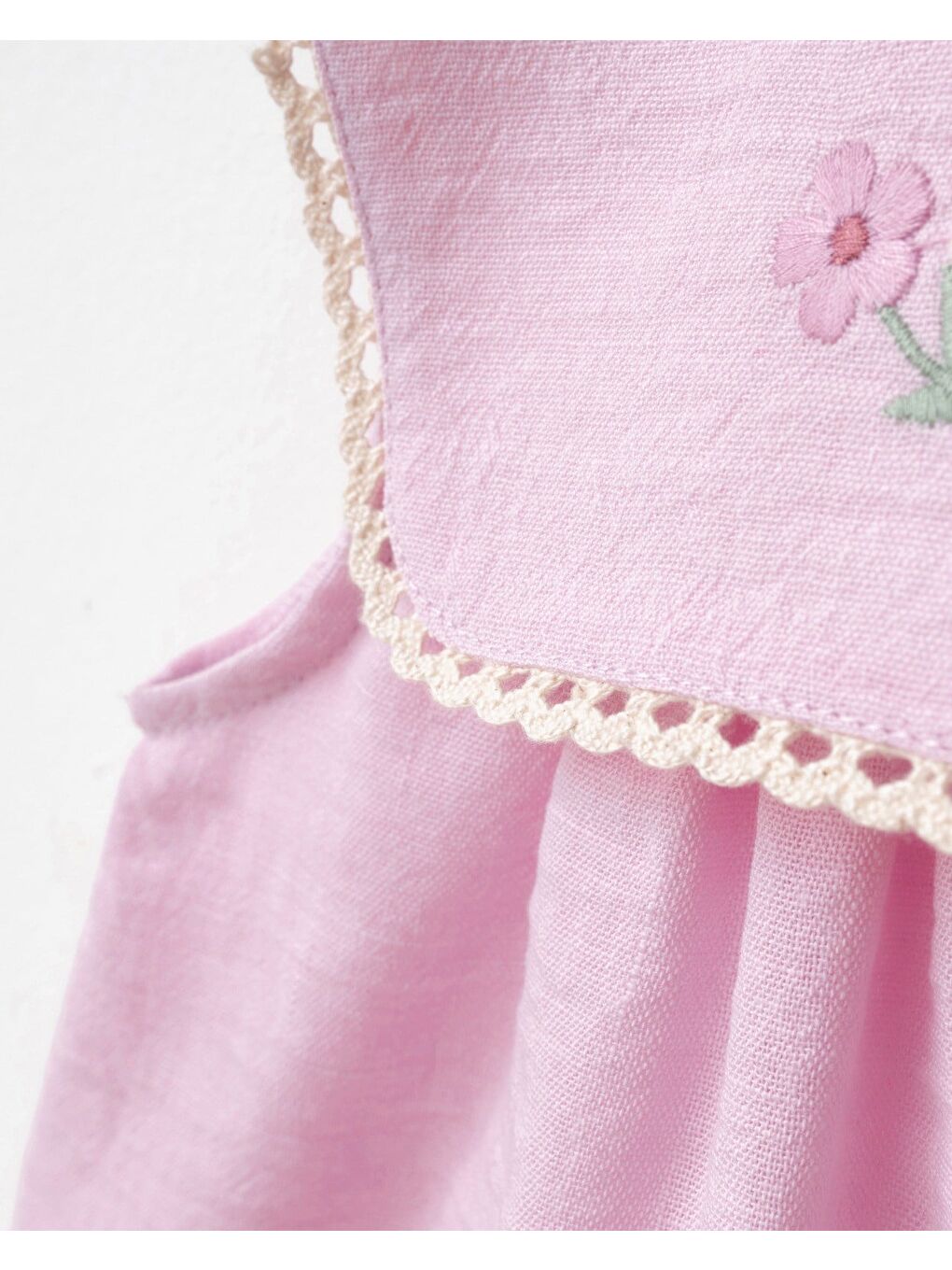 Kız Çocuk Pamuklu Pembe Tavşan Nakışlı Cepli Elbise-5