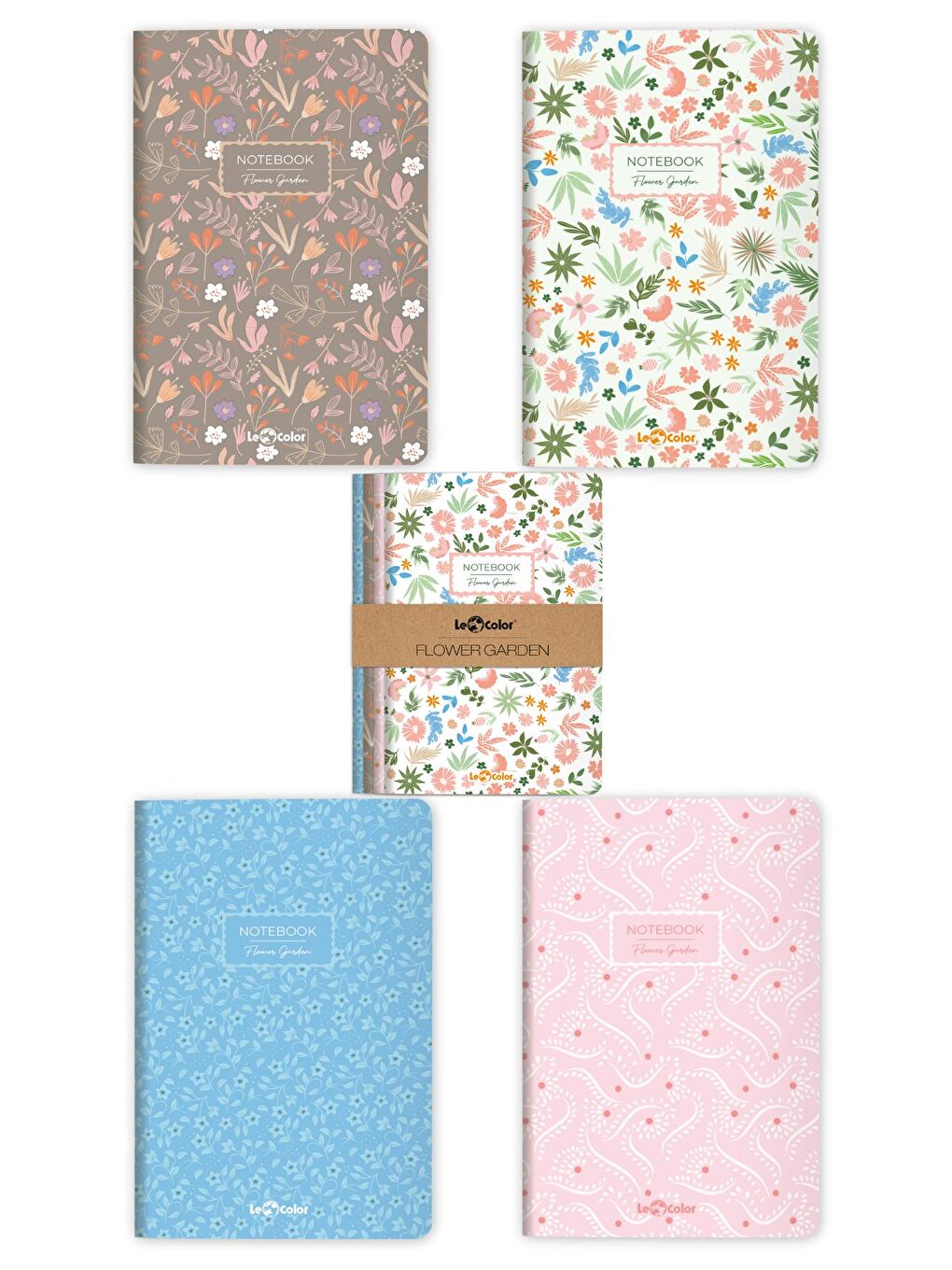 4'lü Flower Garden Defter Seti Çizgisiz 13x20