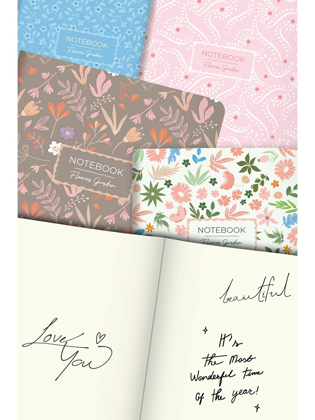 4'lü Flower Garden Defter Seti Çizgisiz 13x20-1