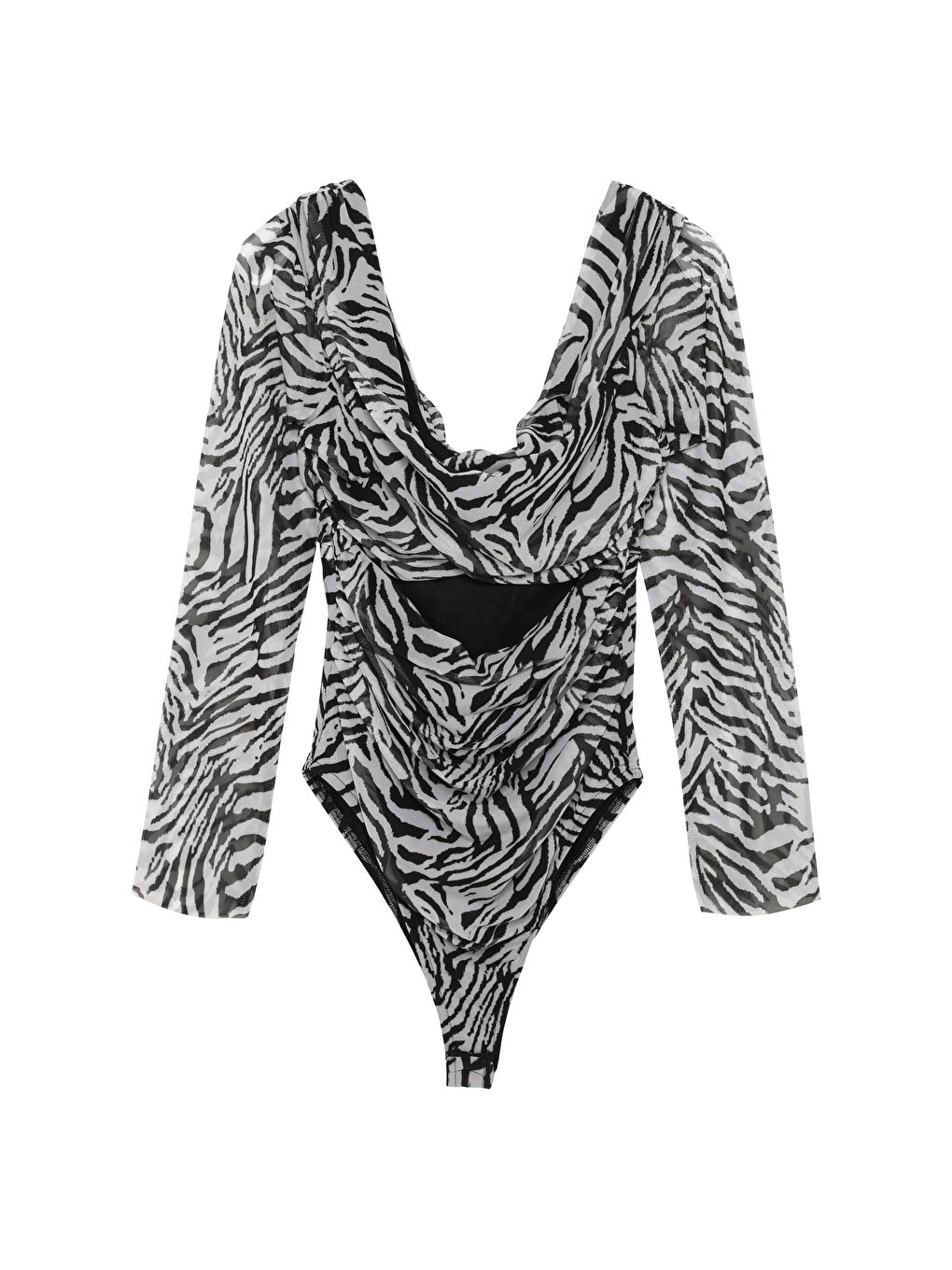 Zebra Desenli Tül Bodysuit Siyah
