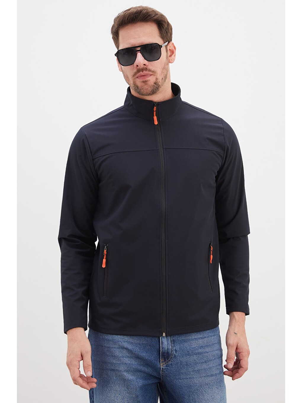 Lacivert Fermuarlı Dik Yaka Softshell Ceket-2