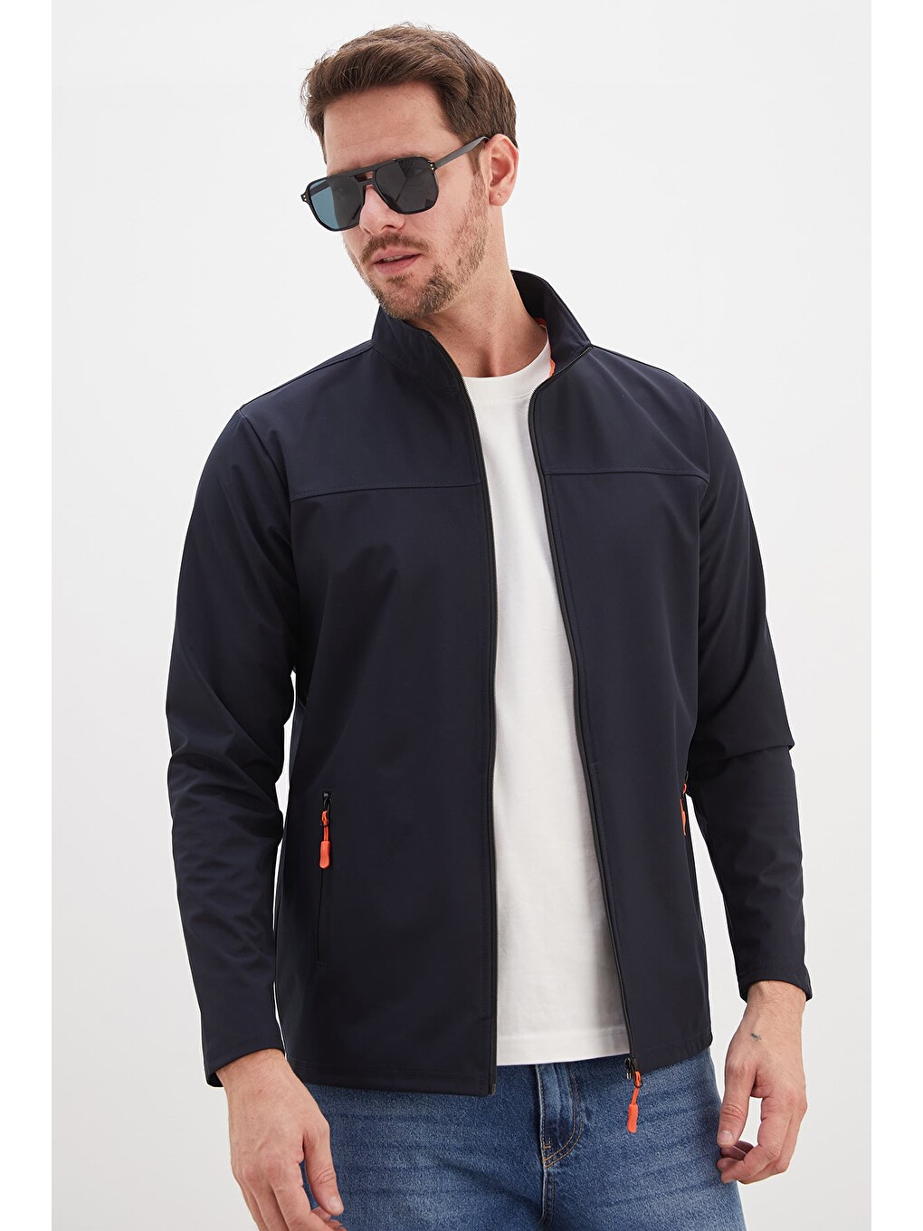 Lacivert Fermuarlı Dik Yaka Softshell Ceket-3