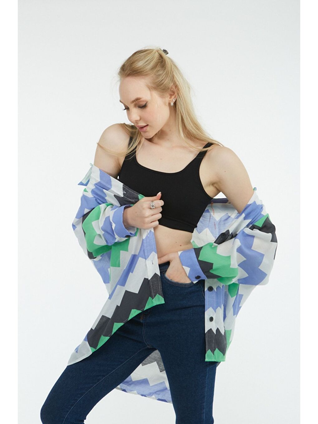 Lila Kadın Owersize Uzun Basic Gömlek-1