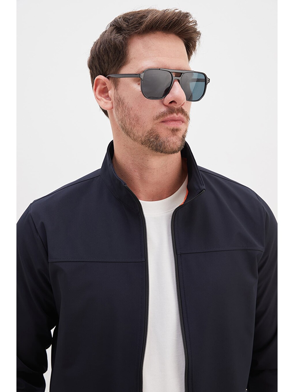 Lacivert Fermuarlı Dik Yaka Softshell Ceket-4
