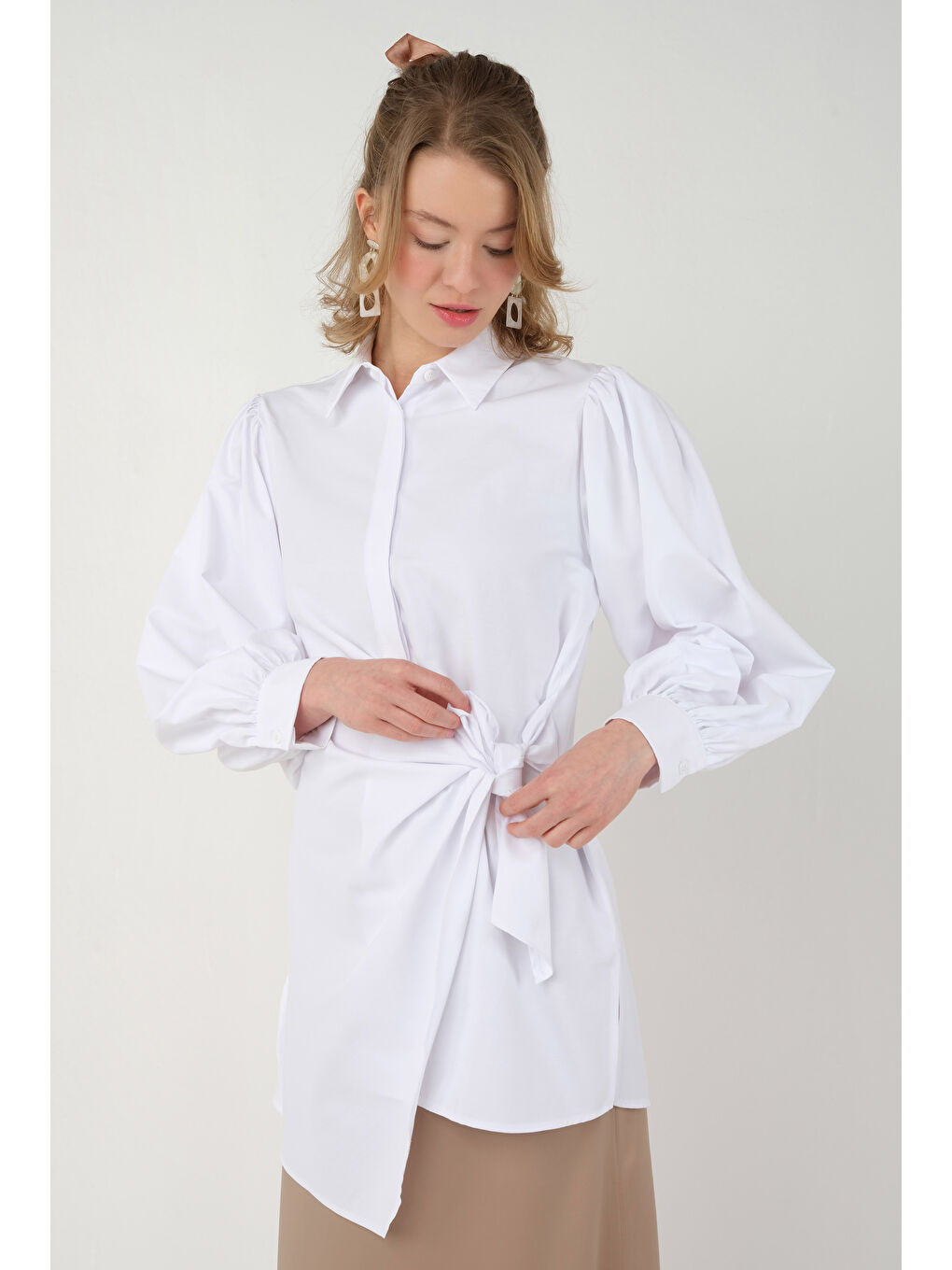 Önden Bağlamalı Gömlek Beyaz-2