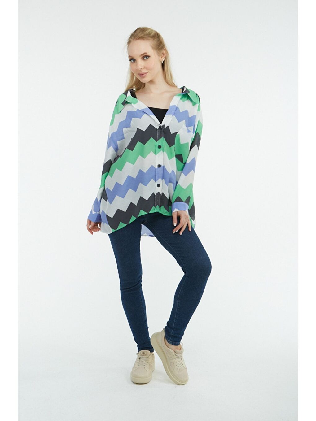 Lila Kadın Owersize Uzun Basic Gömlek-2