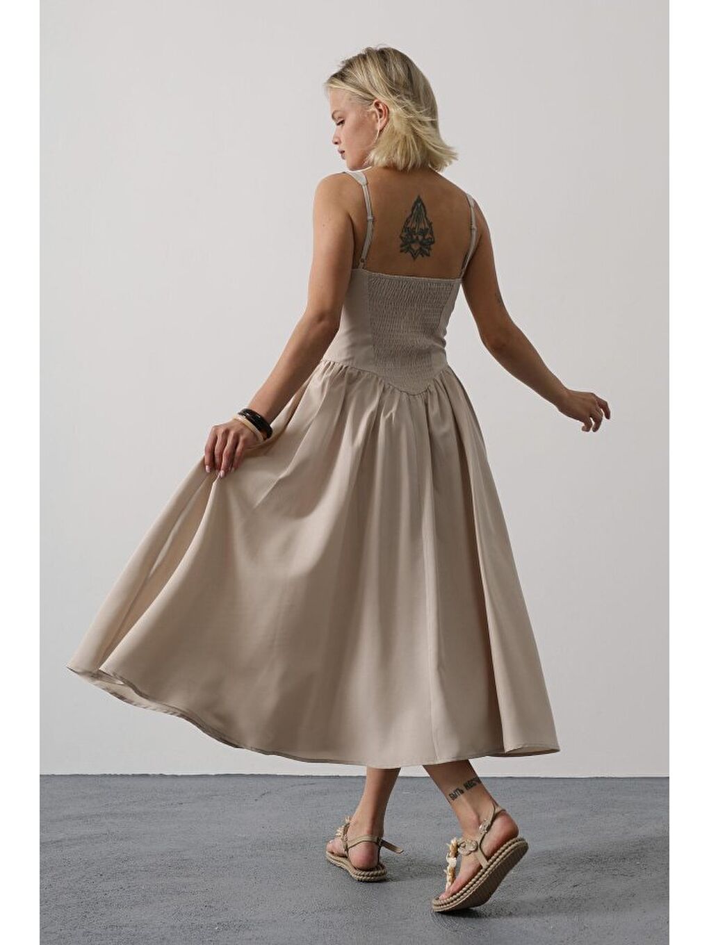 Sarı Askılı Uzun Elbise - Taş-2