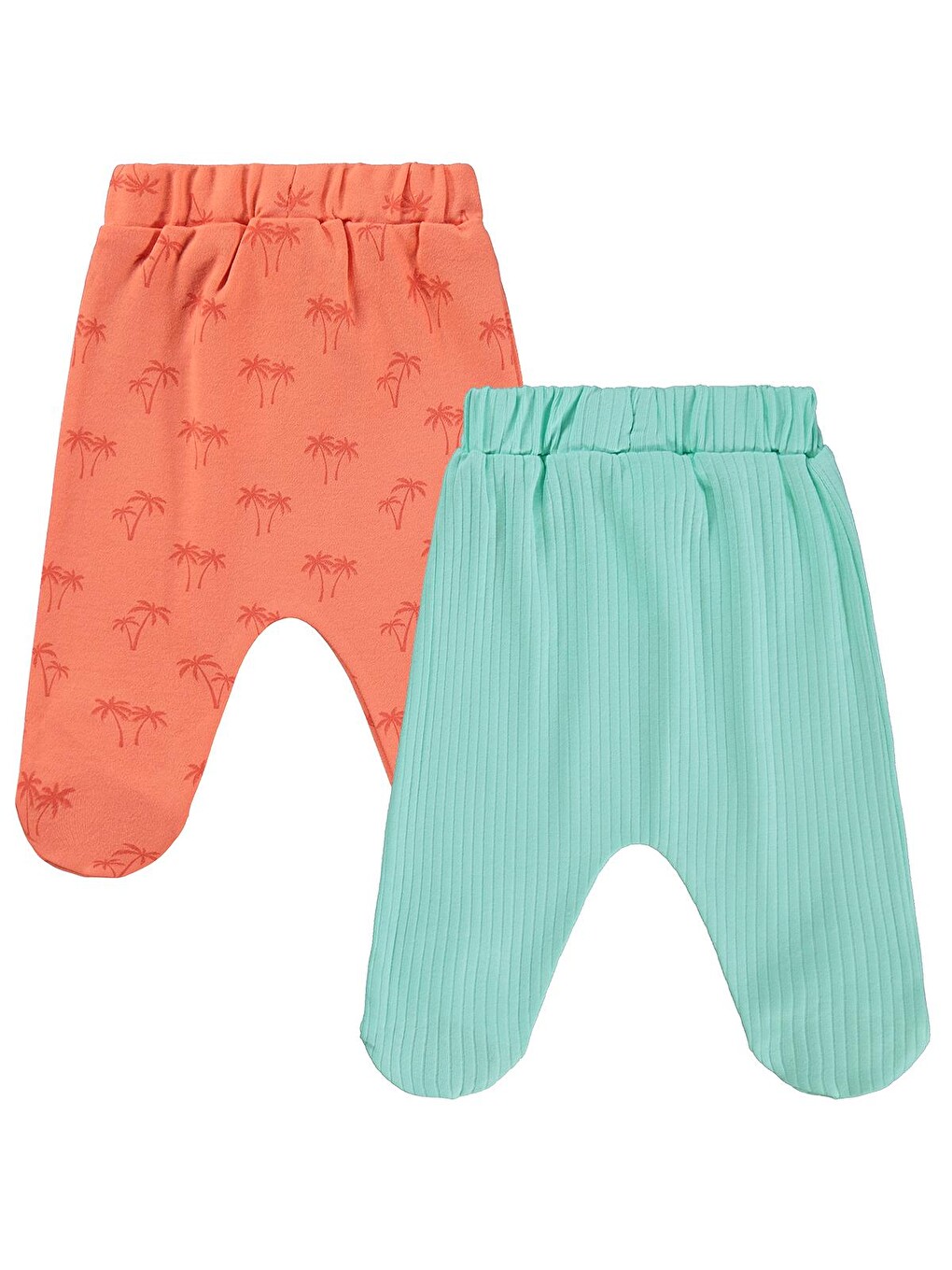 Baby Palmiye Baskılı 2'li Set 1-9 Ay Tek Alt Bebe - Mercan-mint-3