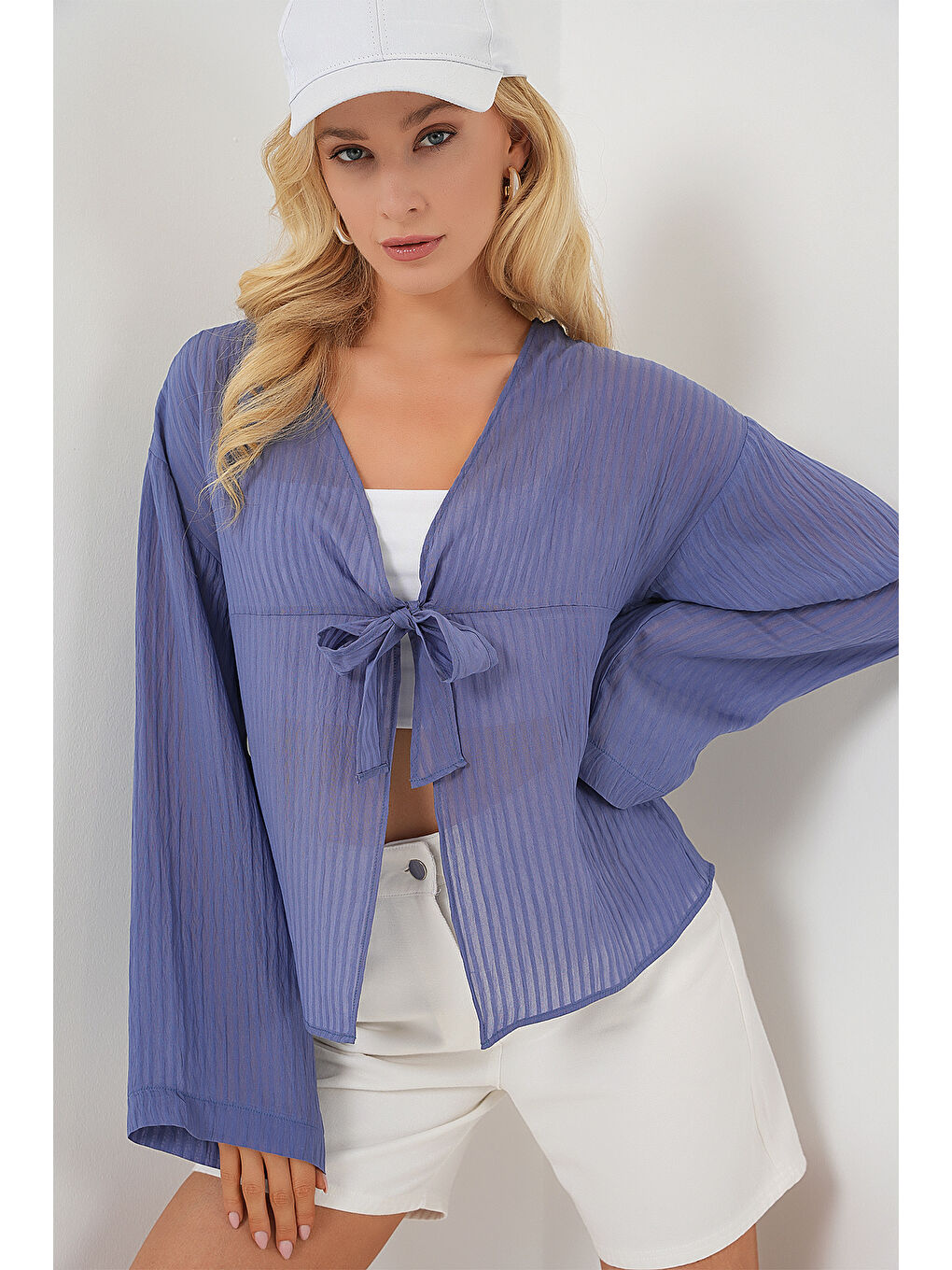 Kadın Önü Bağcıklı Bluz 952 - İndigo