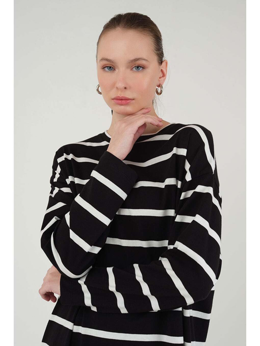 Kalın Çizgili Sweat Siyah-4