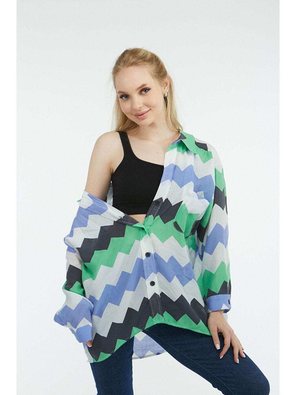 Lila Kadın Owersize Uzun Basic Gömlek-3