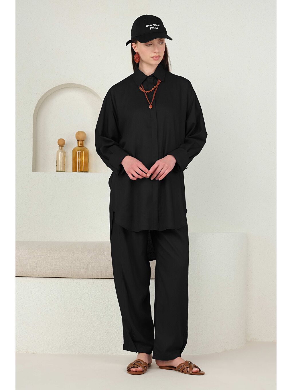 Arkası Pileli Gömlek Siyah-1