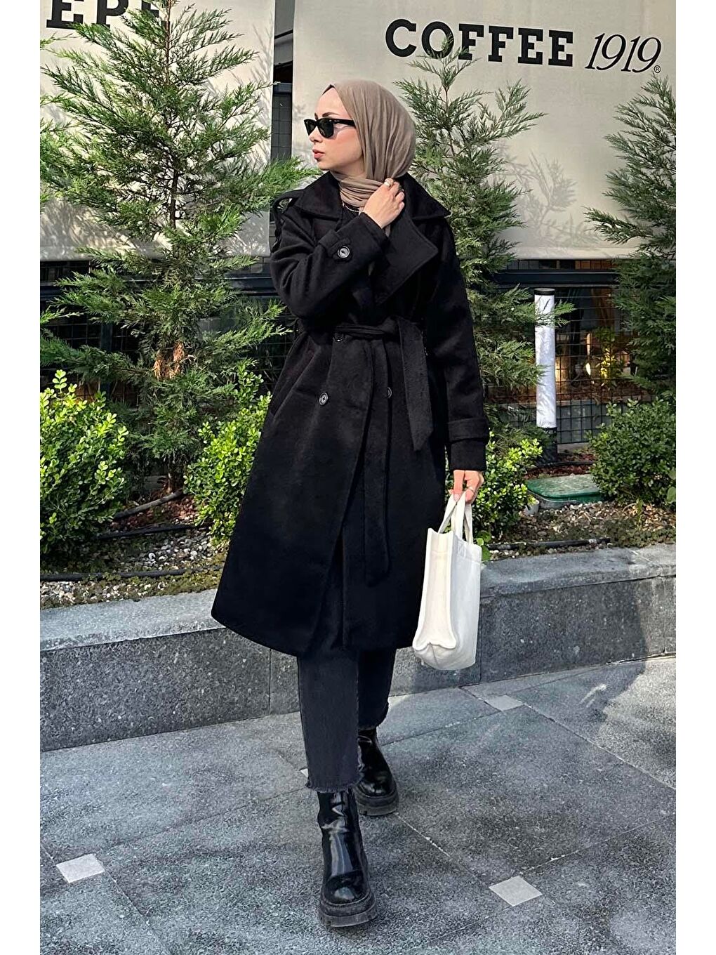 Omuz Filetolu Kol Apoletli Kaşe Kaban Siyah-3