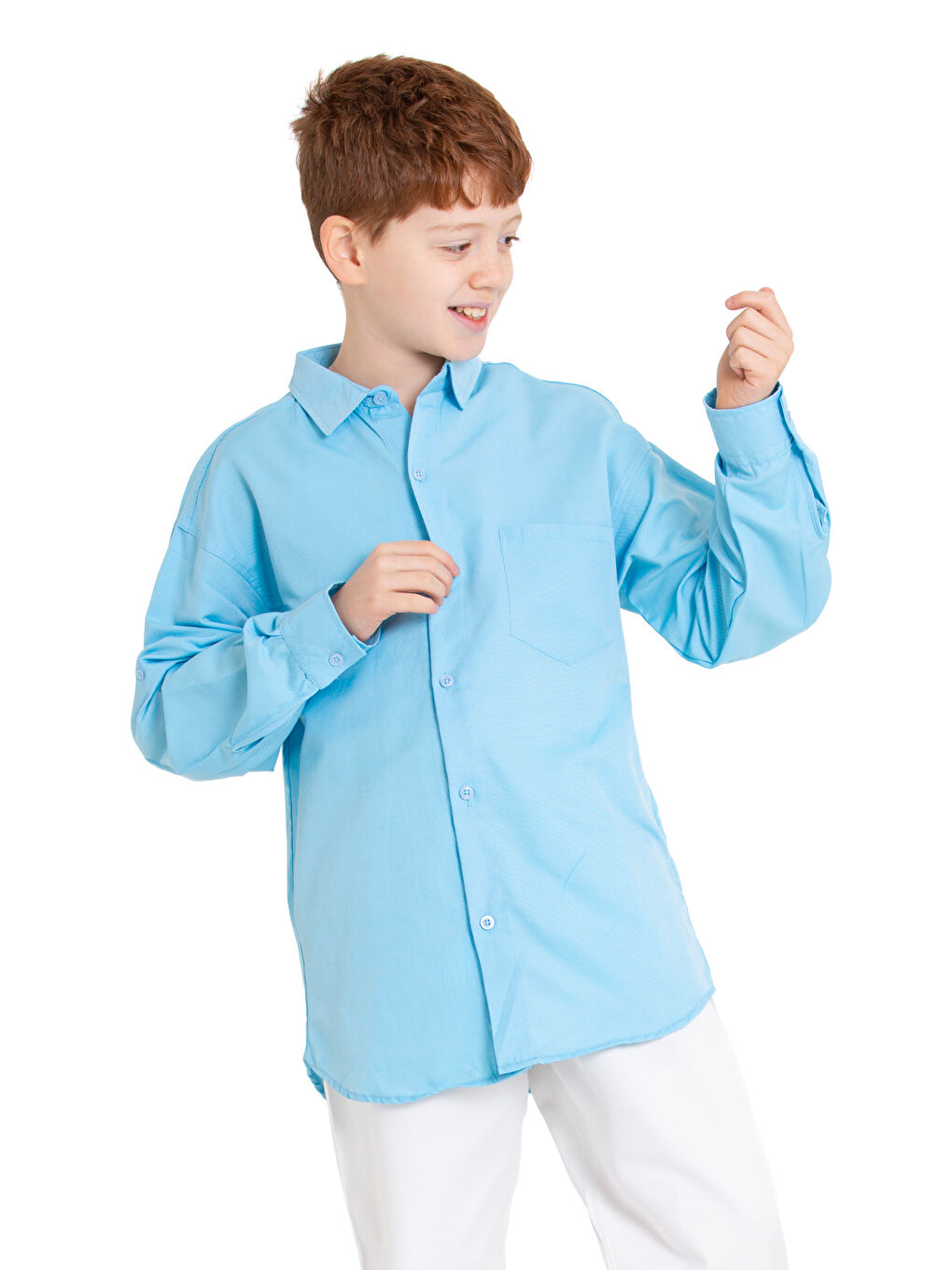 Mavi Erkek Çocuk Terikoton Gömlek 4-14 Yaş P094-2