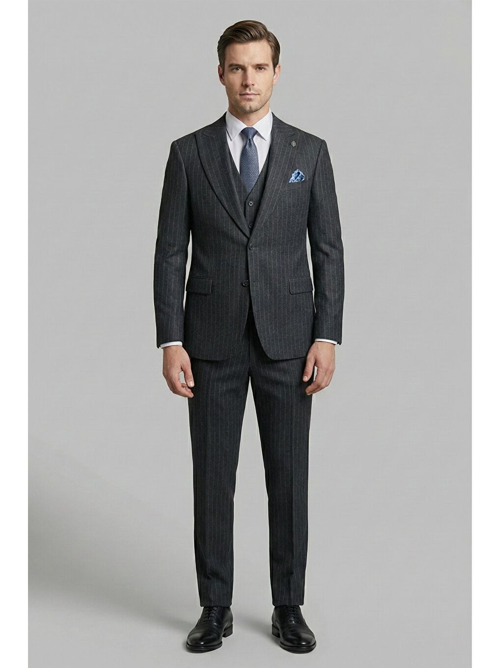 Giotelli Antrasit Yelekli 8 Drop Polyester Viskon Karışımlı Erkek Takım Elbise-1