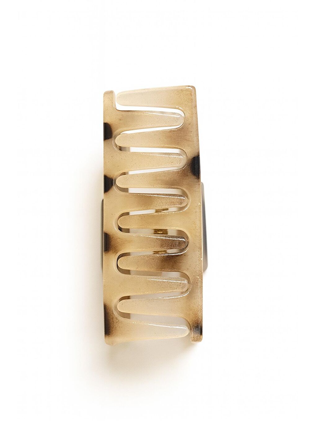 Bej 8 cm Kaplumbağa Desenli Asetat Mandal Toka-1