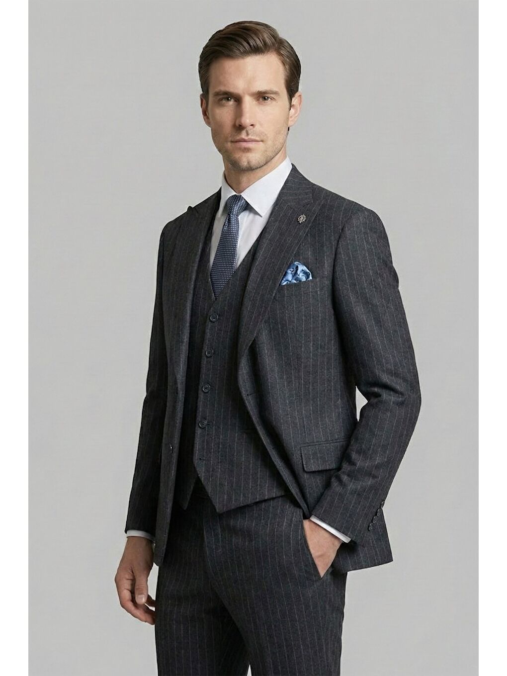 Giotelli Antrasit Yelekli 8 Drop Polyester Viskon Karışımlı Erkek Takım Elbise-2