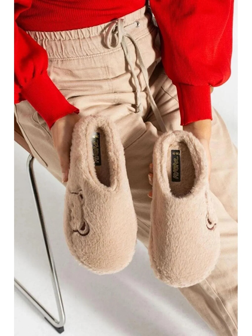 Karışık Unisex Nakışlı Kadife Ev Terliği-5