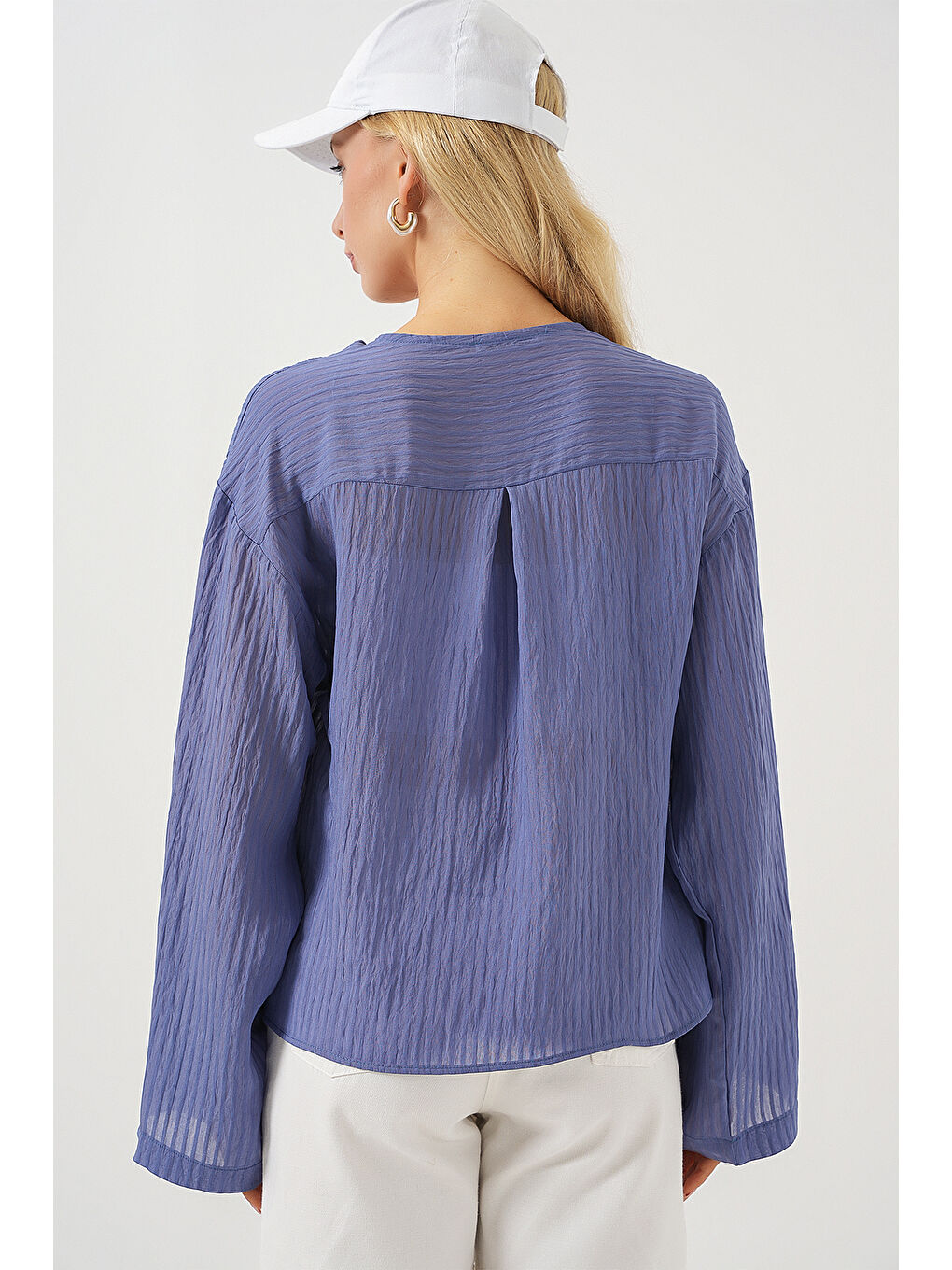 Kadın Önü Bağcıklı Bluz 952 - İndigo-5