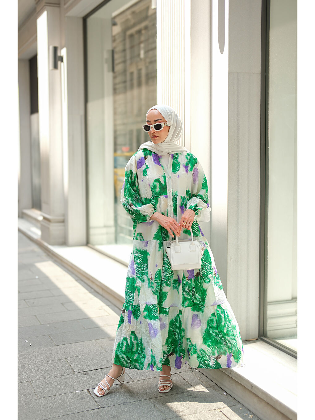 Kadın Baskı Desenli Elbise Yeşil-1