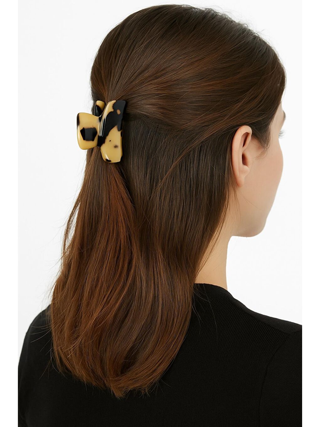 Kahverengi Mini Kaplumbağa Desenli Asetat Mandal Toka 2li paket-4