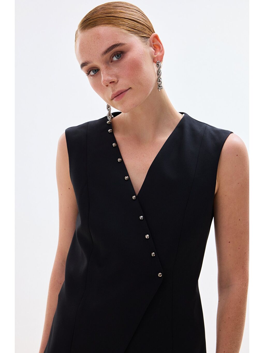 İncili Kruvaze Yelek - Siyah-5