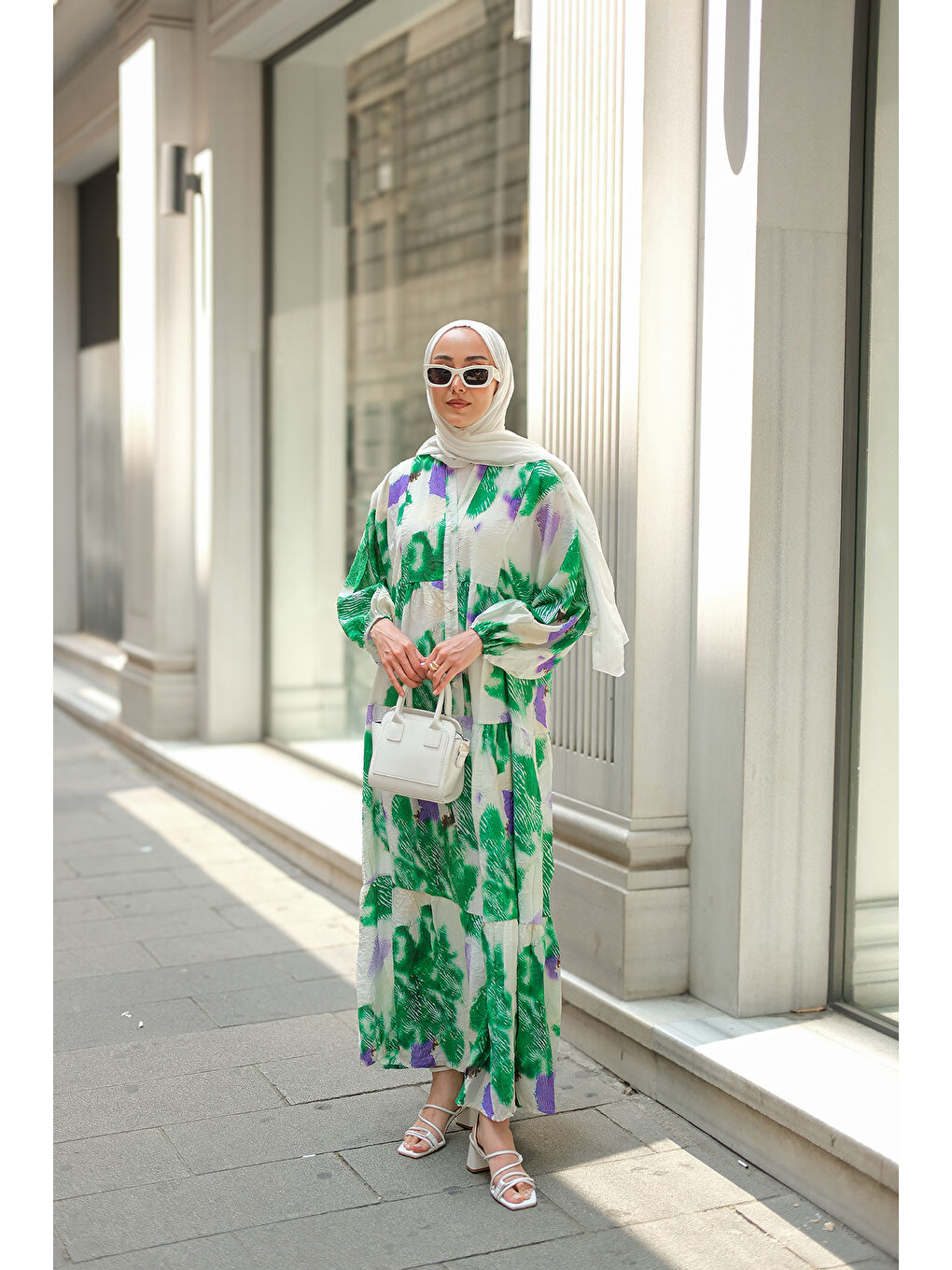 Kadın Baskı Desenli Elbise Yeşil-2