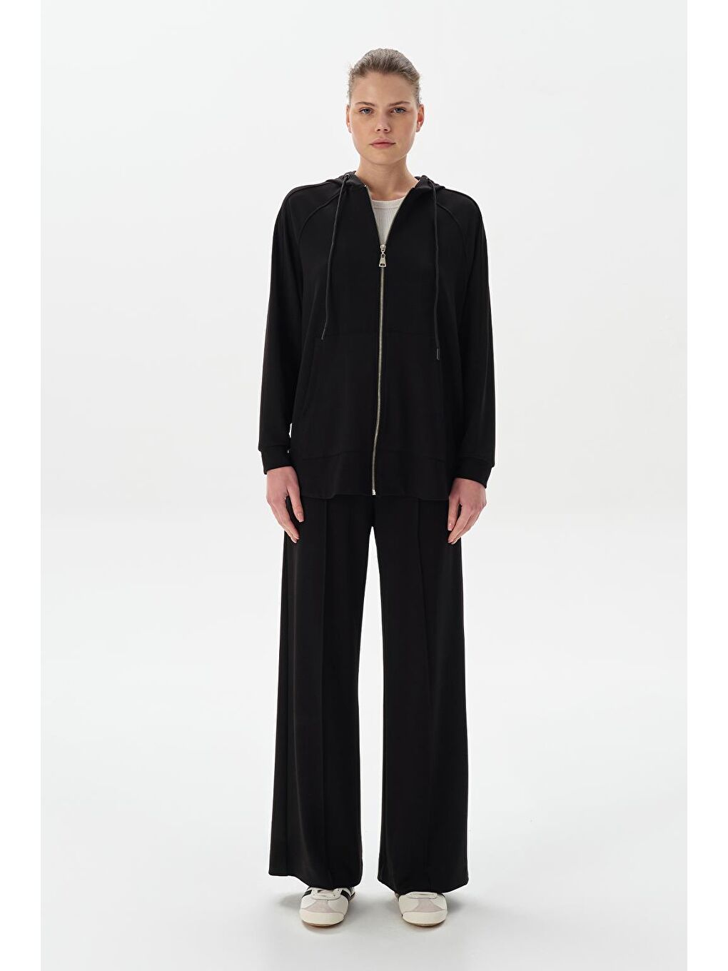 Modal Örme Kapüşonlu Oversize Hırka Siyah