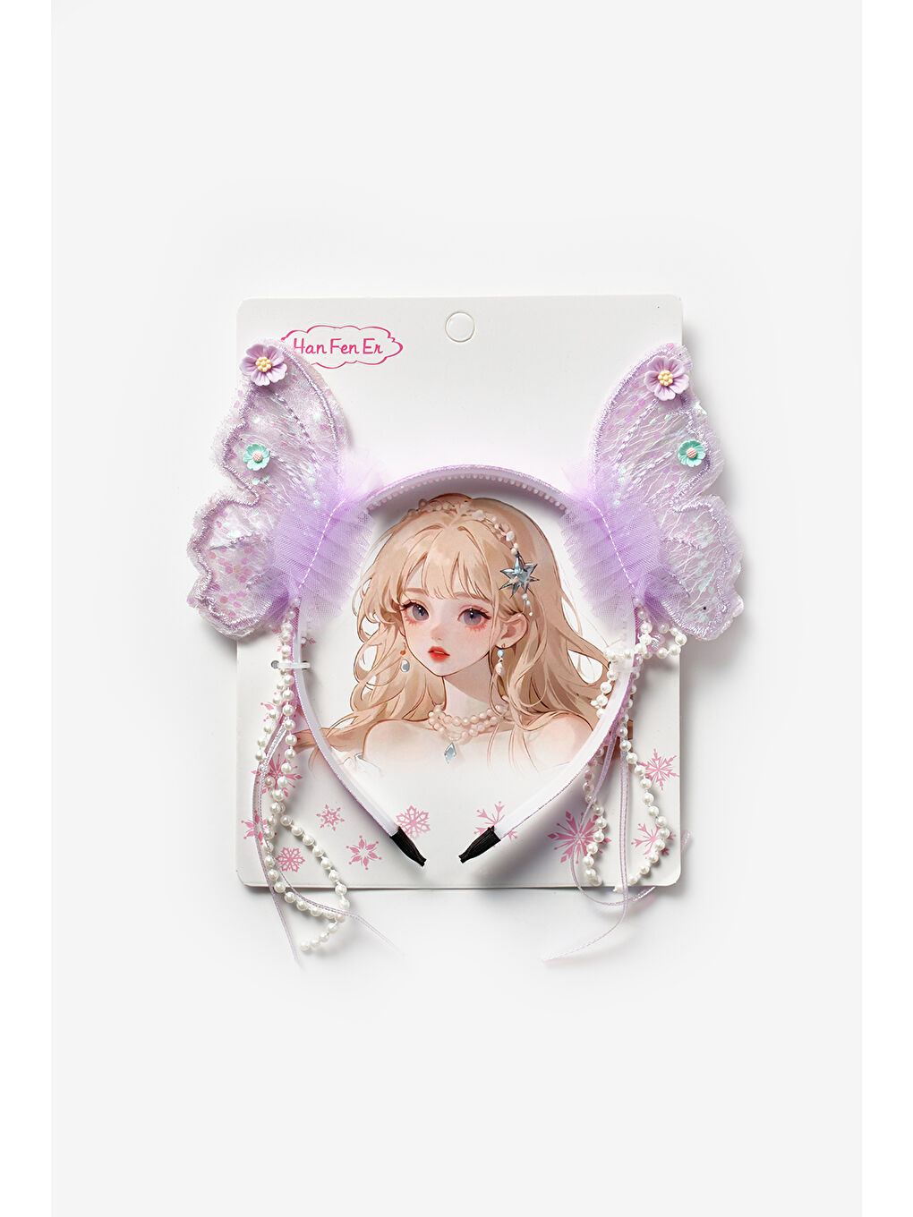 Lila İncili Kelebek Kanat Figürlü Kız Çocuk Taç