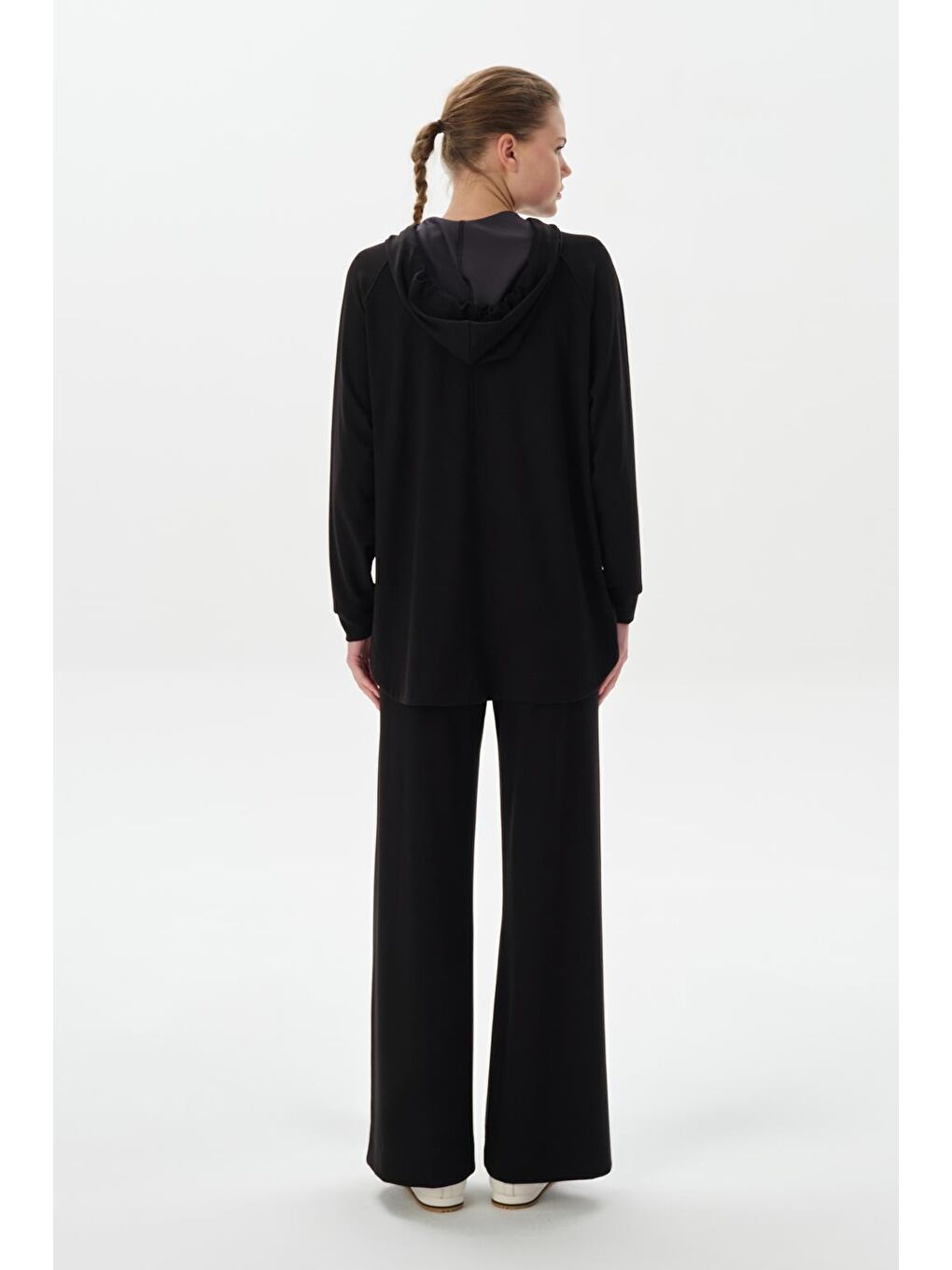 Modal Örme Kapüşonlu Oversize Hırka Siyah-3