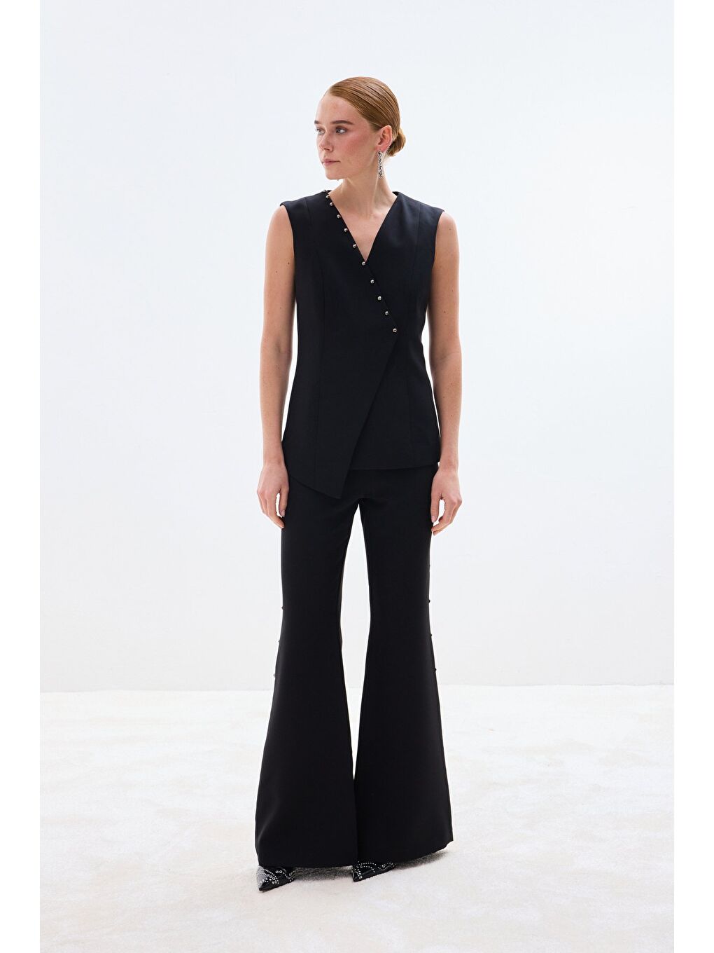 İncili Kruvaze Yelek - Siyah-6