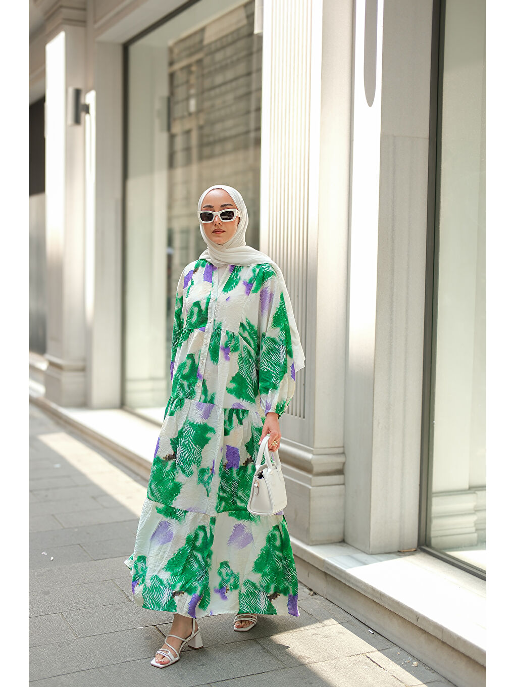 Kadın Baskı Desenli Elbise Yeşil-3