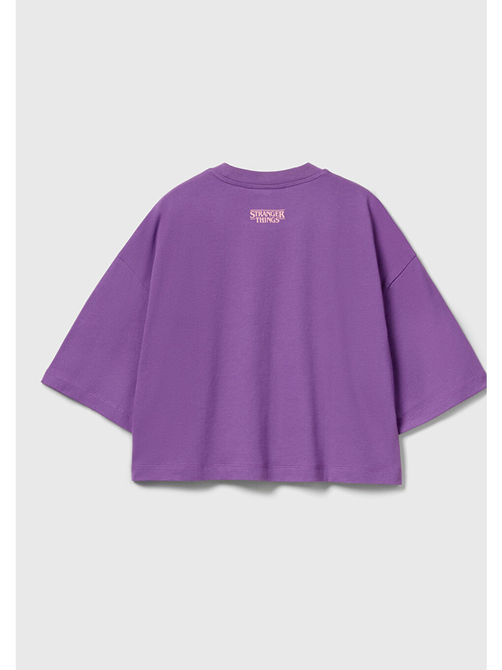 Kadın Mor  %100 Pamuk Boxy Fit Stranger Things Baskılı T-Shirt-3