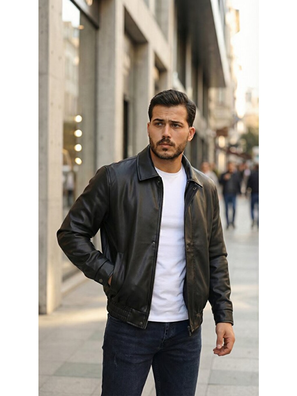 Siyah Erkek Astarlı Deri Ceket-1