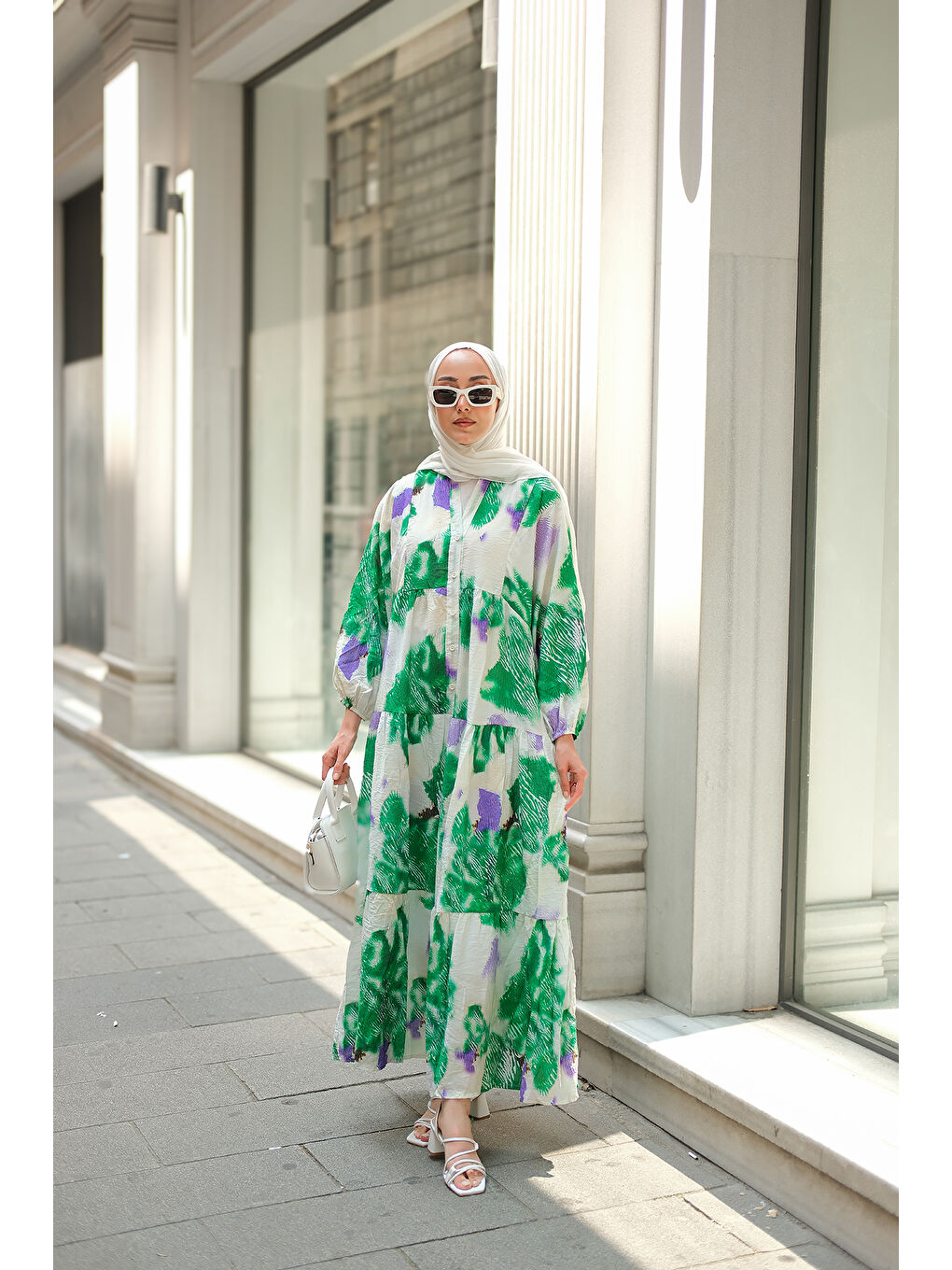 Kadın Baskı Desenli Elbise Yeşil-4