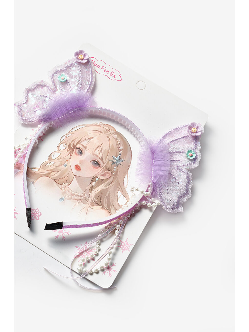 Lila İncili Kelebek Kanat Figürlü Kız Çocuk Taç-1
