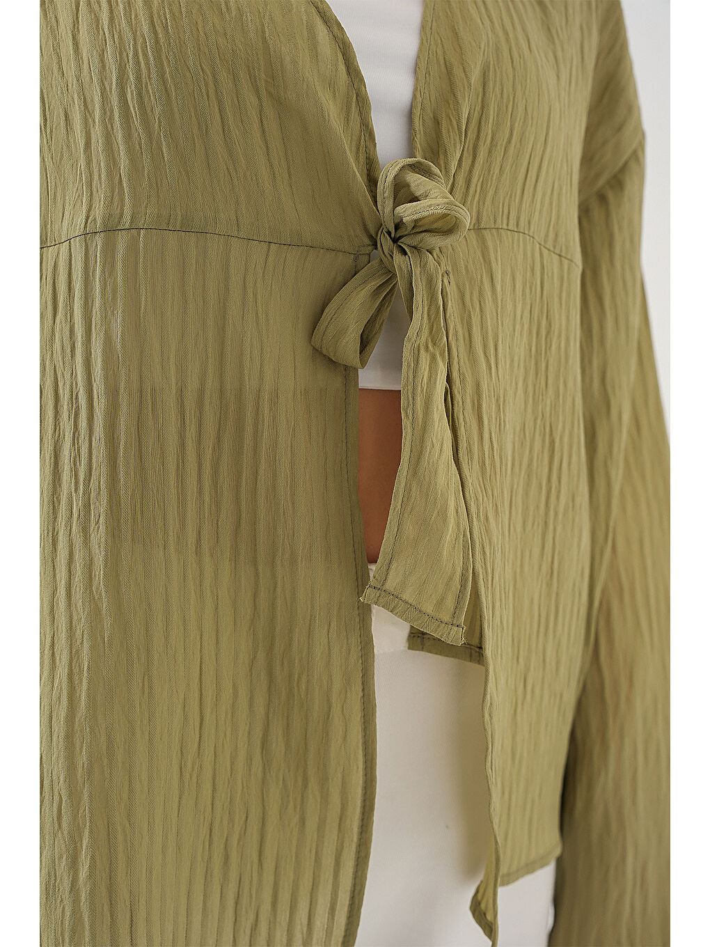 Yeşil Kadın Önü Bağcıklı Bluz 952 - Çağla-4