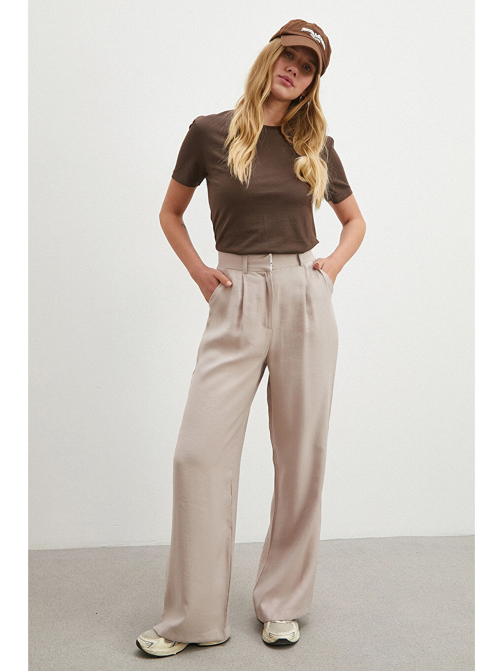 Pembe Modal Palazzo Pantolon Pudra-2