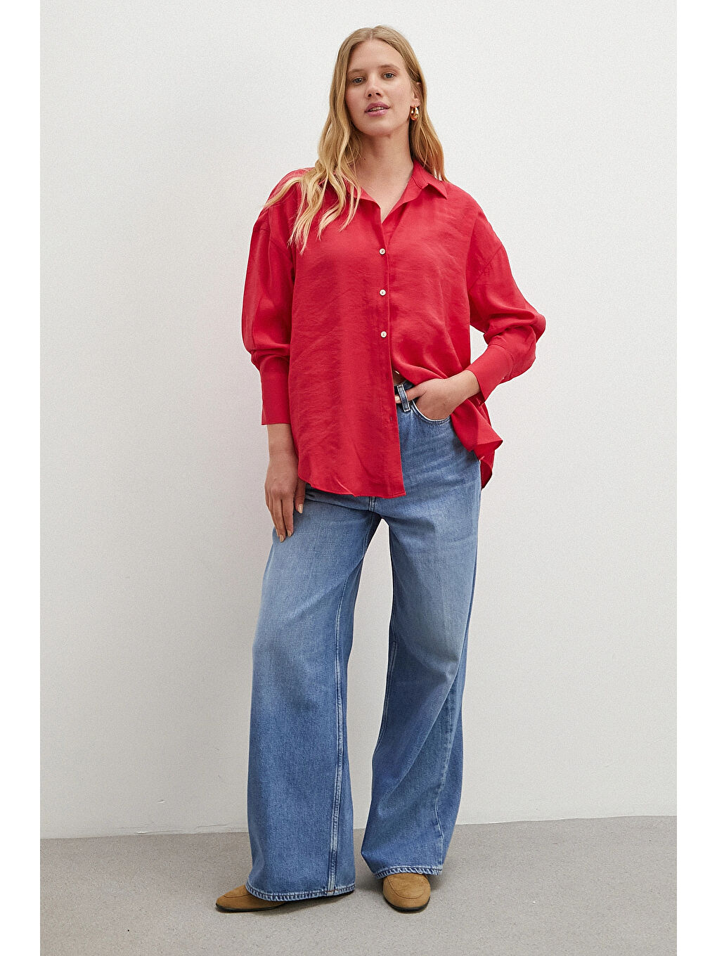 Basic Modal Gömlek Kırmızı-1