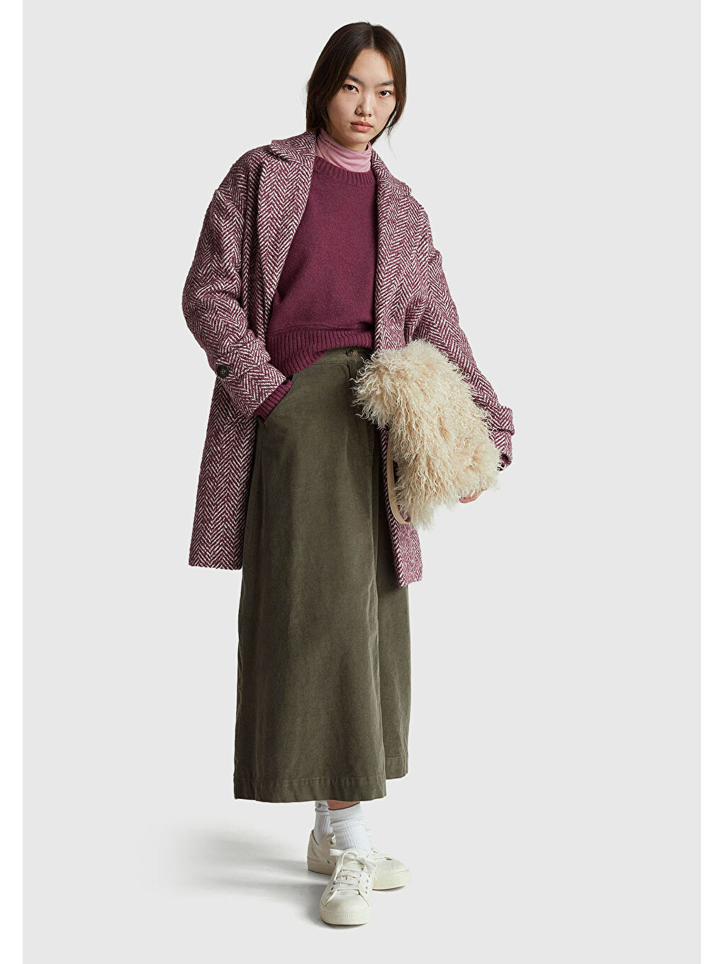 Kadın Mürdüm Yün Karışımlı Alt Kısmı Geniş Bisiklet Yaka Kazak-4