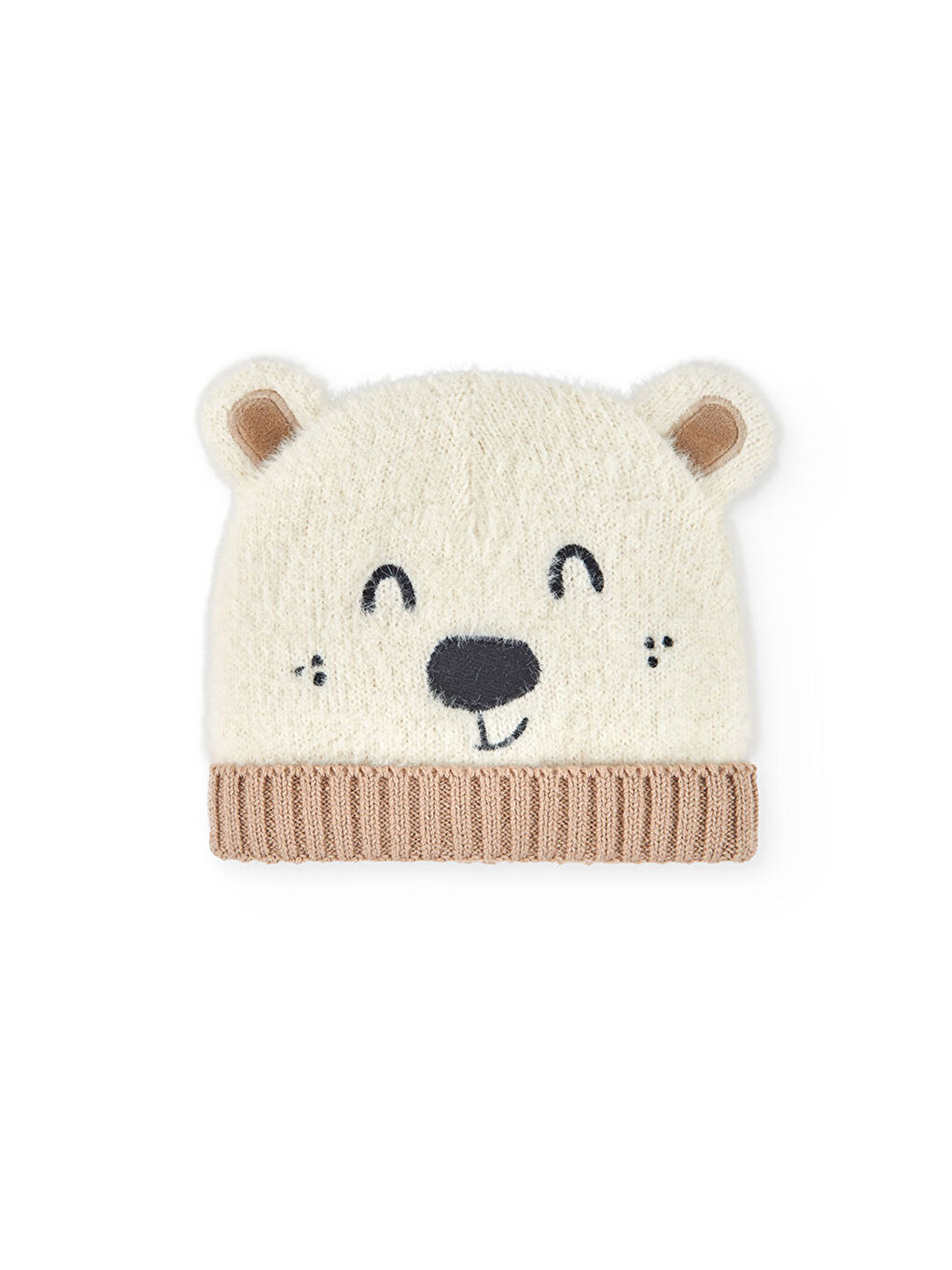 Ekru Unisex Bebek Ayı Desenli Bere