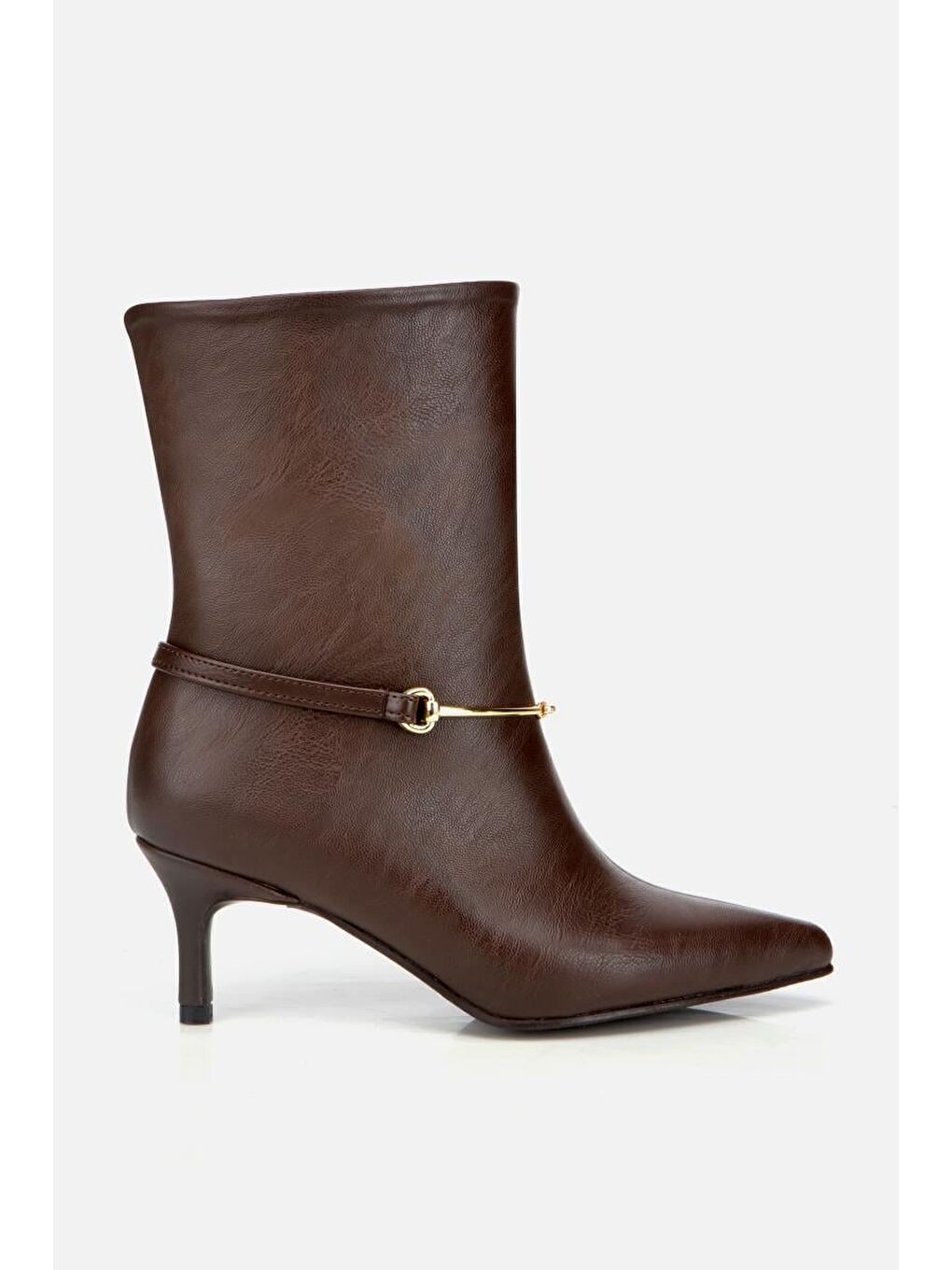 Kadın Kahverengi Kemer Detaylı Tokalı Bilekte Topuklu Bot