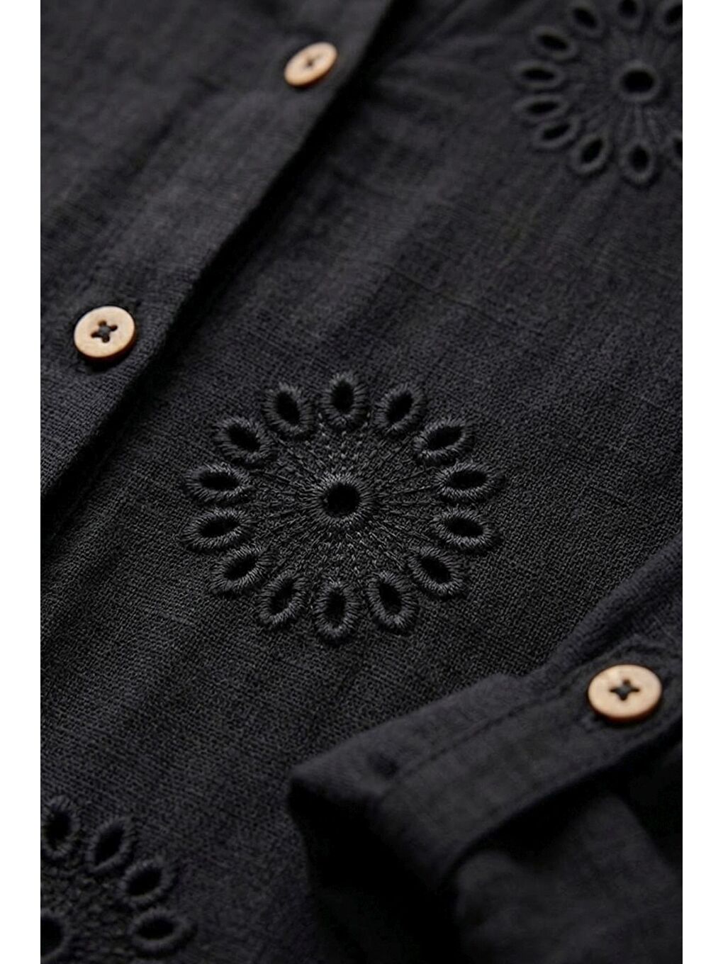 Siyah Hakim Yaka Düğmeli Uzun Kollu Düğmeli Casual Müslin Dokuma Gömlek 75 63-1